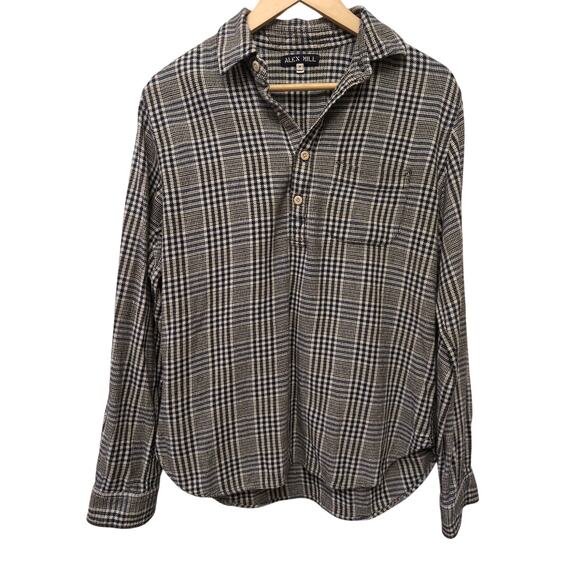 Alex Mill Plaid Button Down Shirt Gray Size M Popover Pocket Preppy Academia - Picture 1 of 7